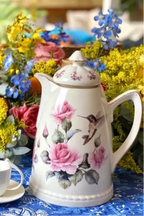 Posliinitermoskannu Humming Bird, kolibri- ja kukkakuvio