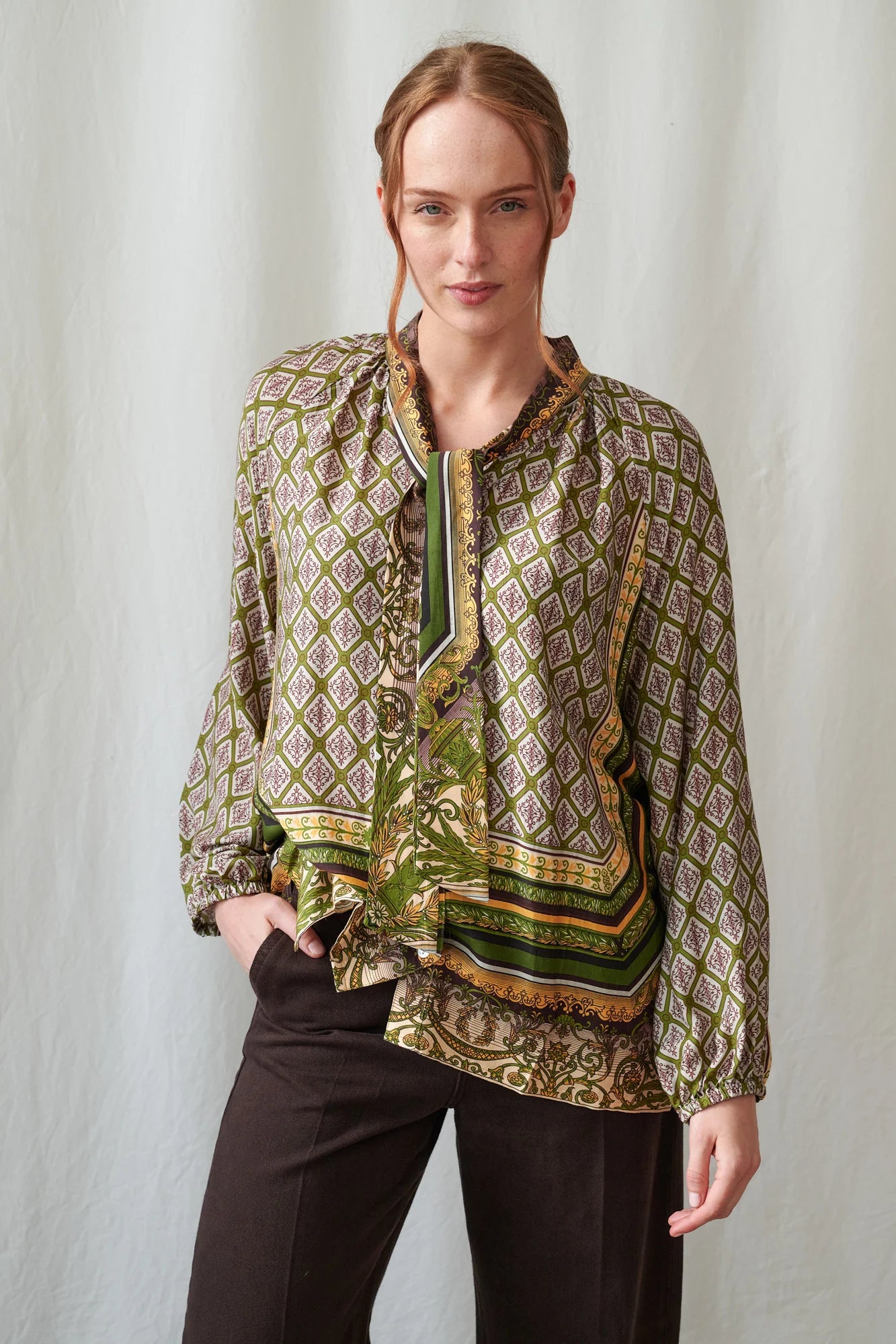 Pussy Bow Blouse, Amulet Green