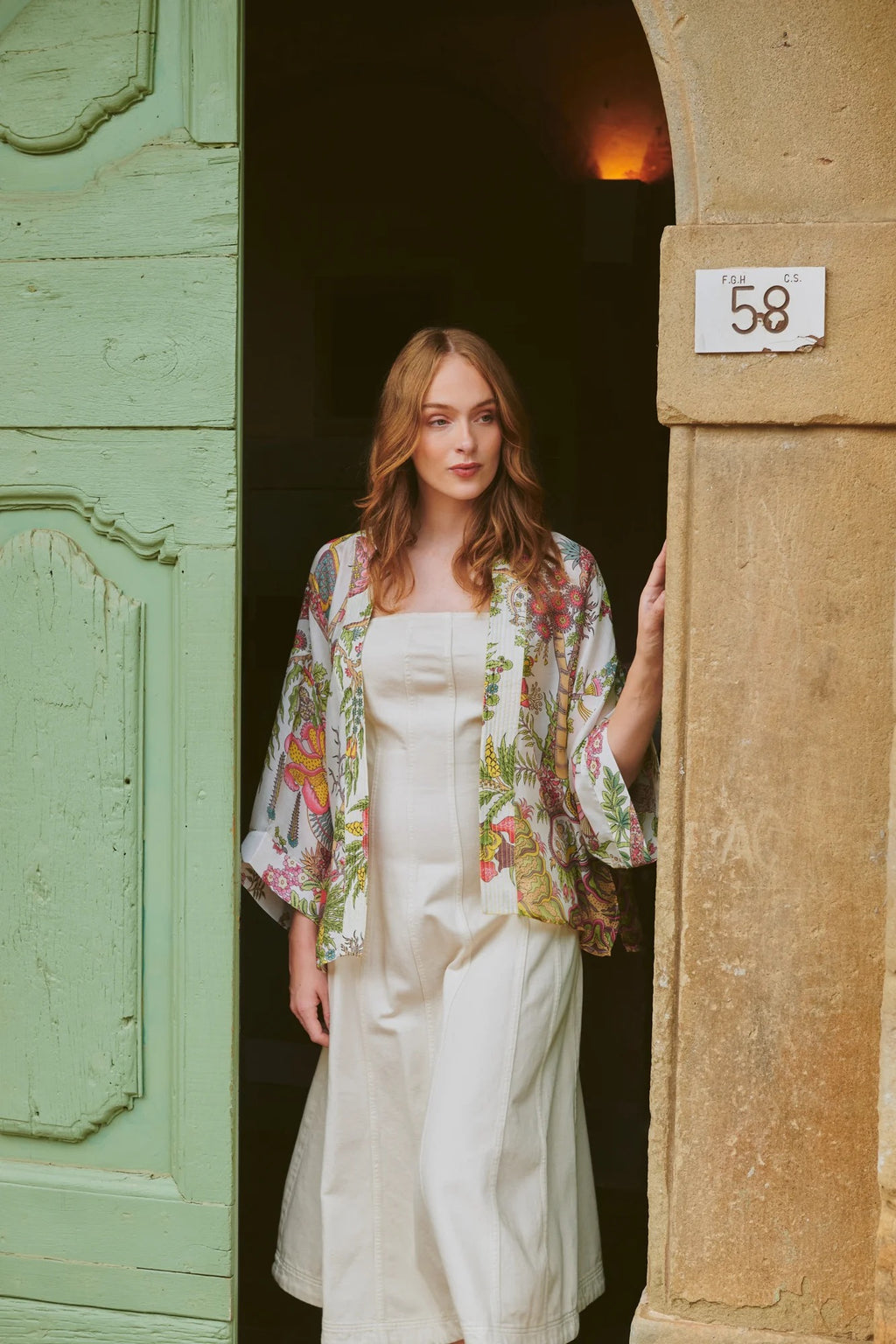 Mini Kimono, Boho Garden Ecru