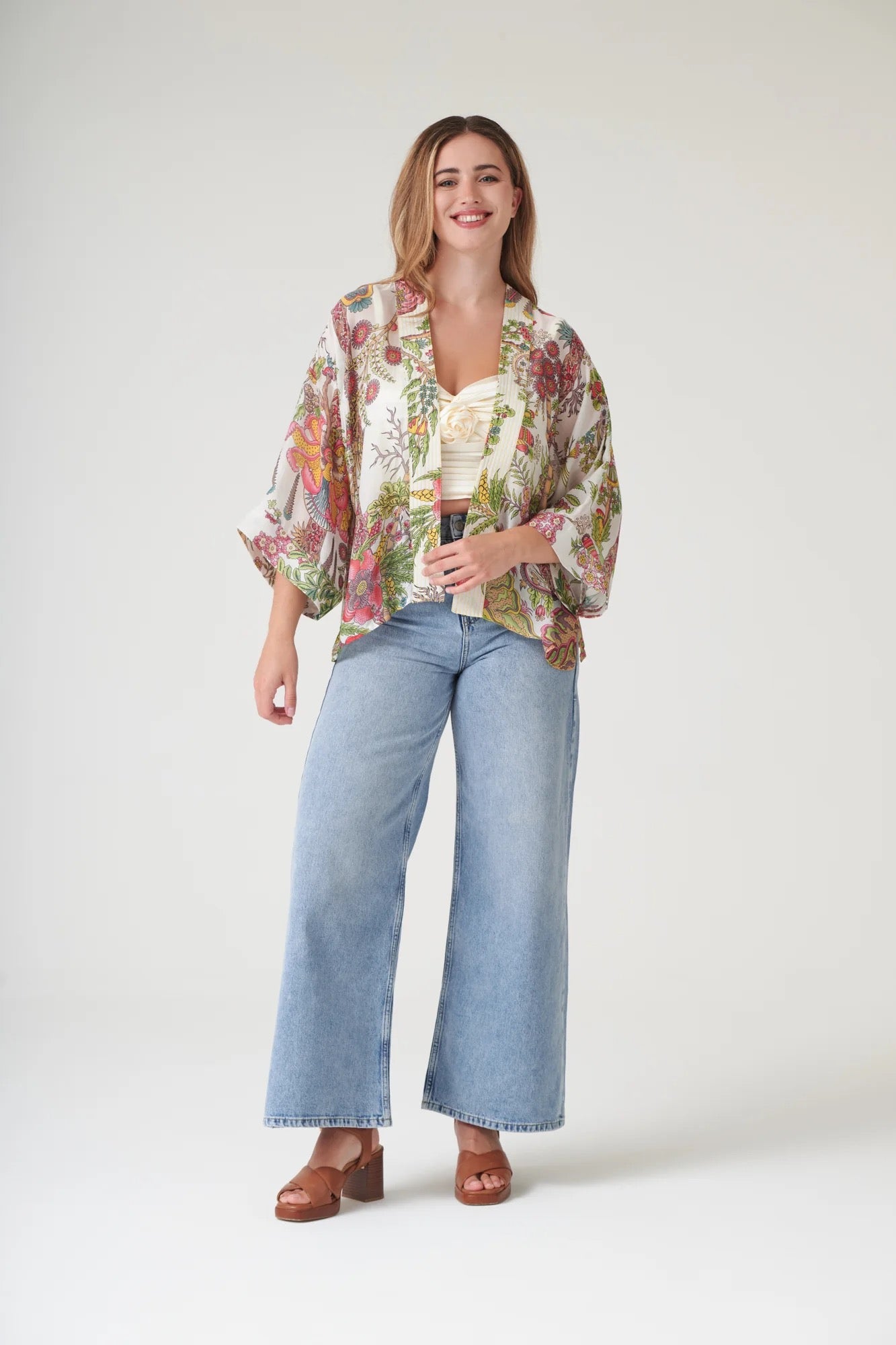 Mini Kimono, Boho Garden Ecru