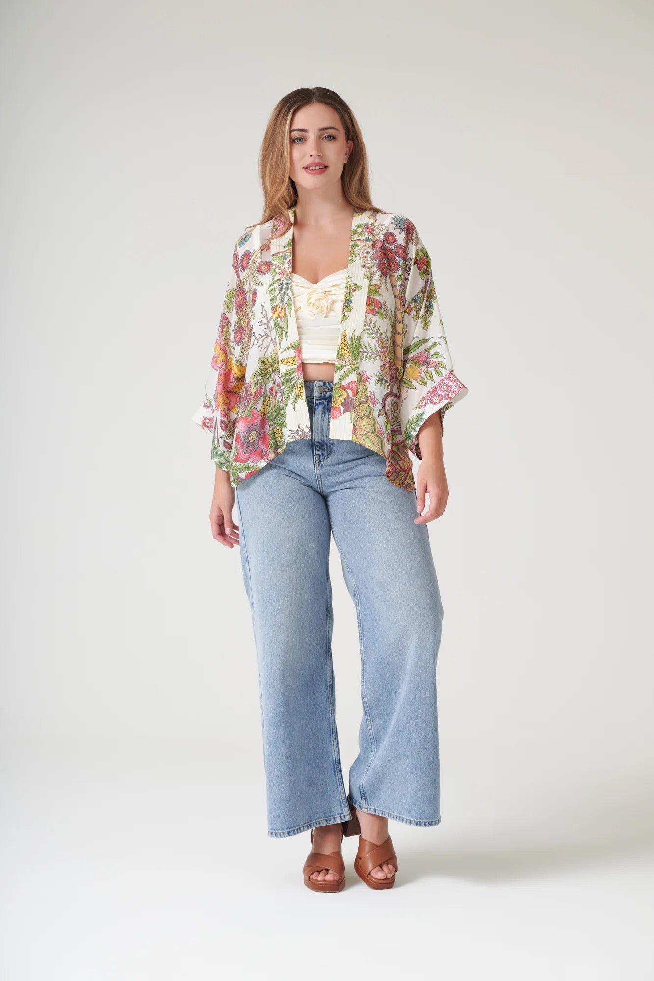Mini Kimono, Boho Garden Ecru