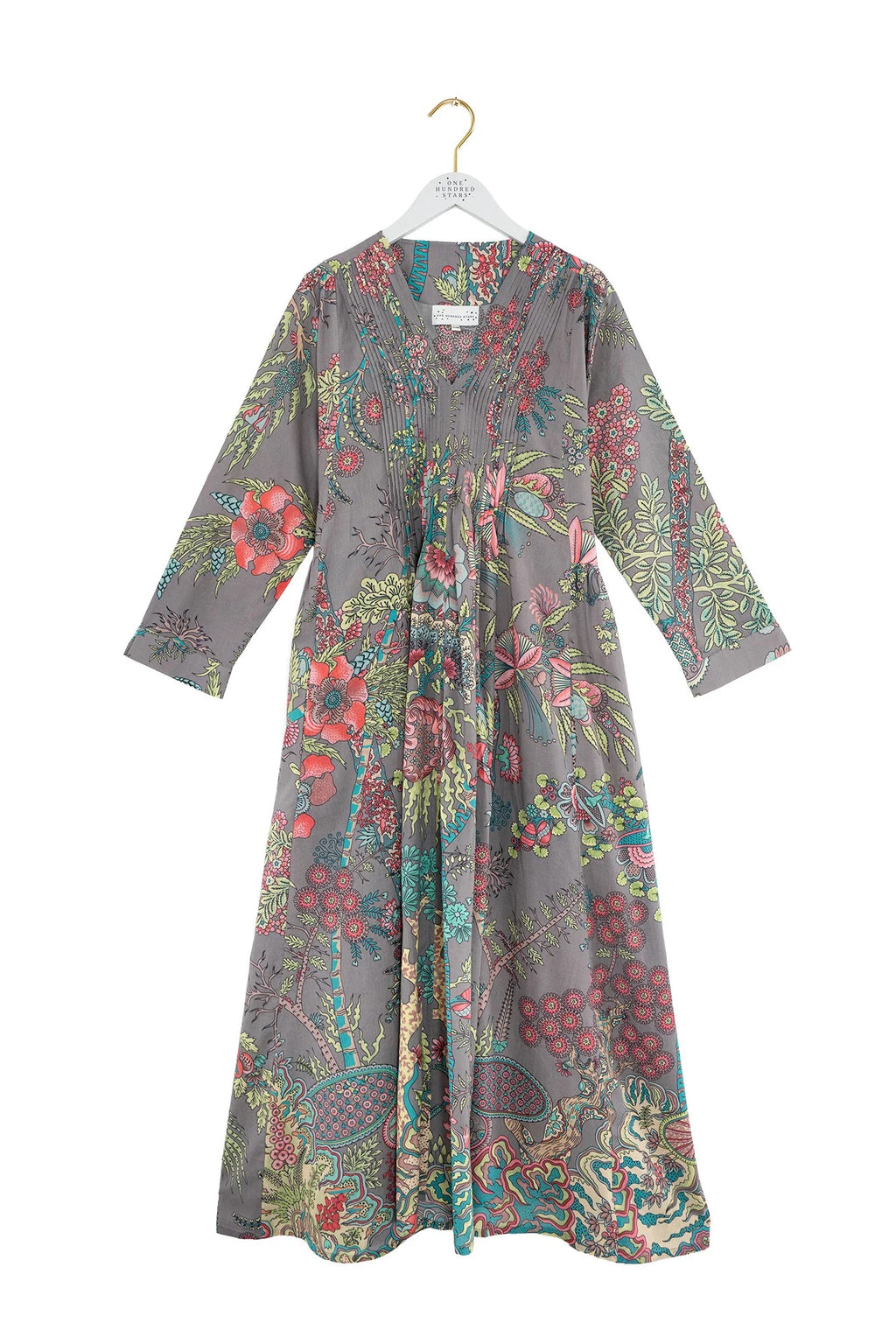 Pinch Pleat Dress, Boho Garden Grey