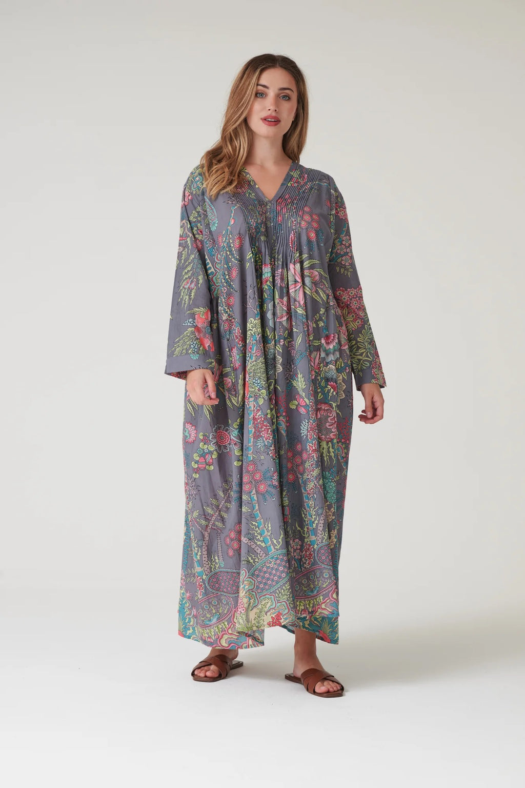 Pinch Pleat Dress, Boho Garden Grey
