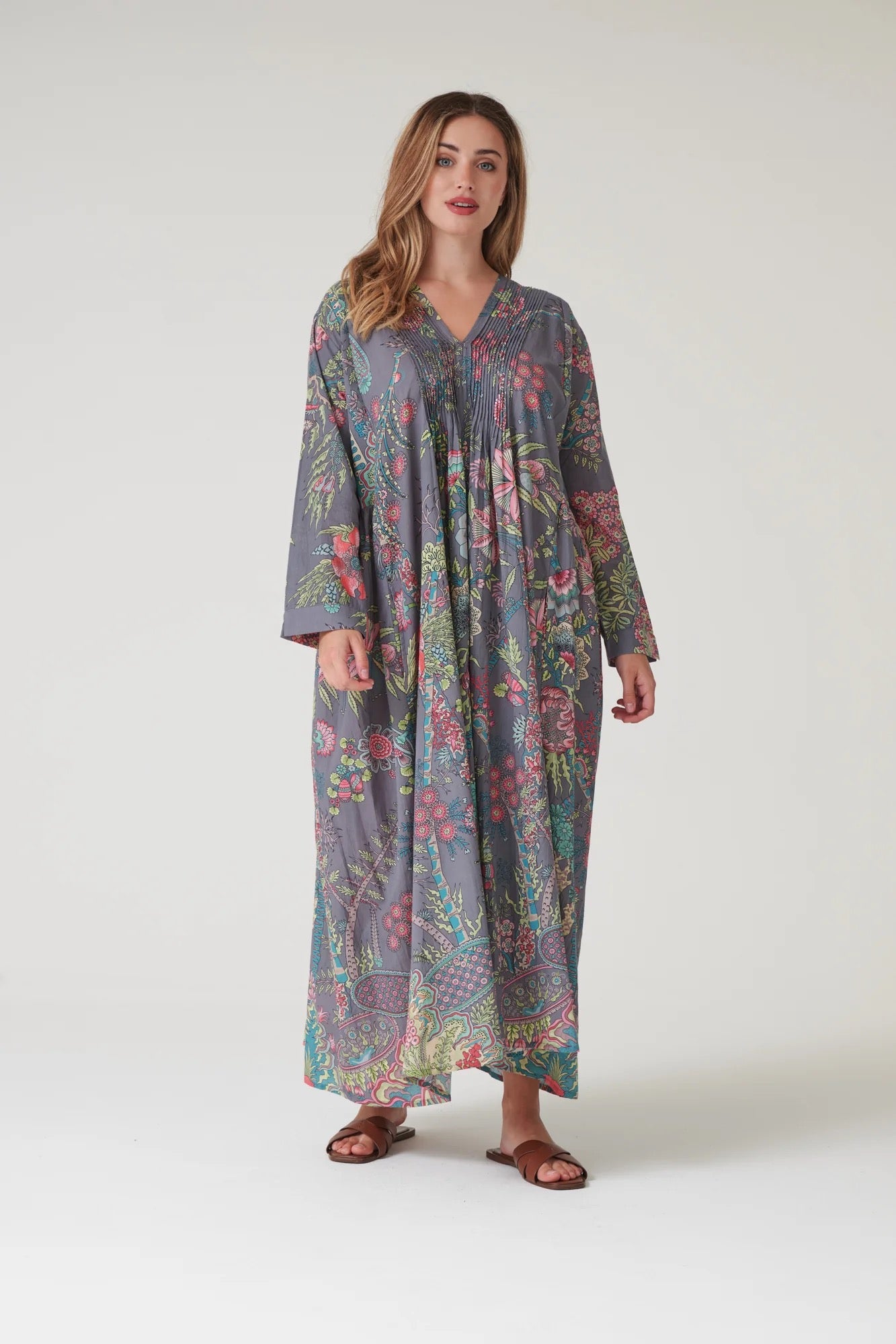 Pinch Pleat Dress, Boho Garden Grey