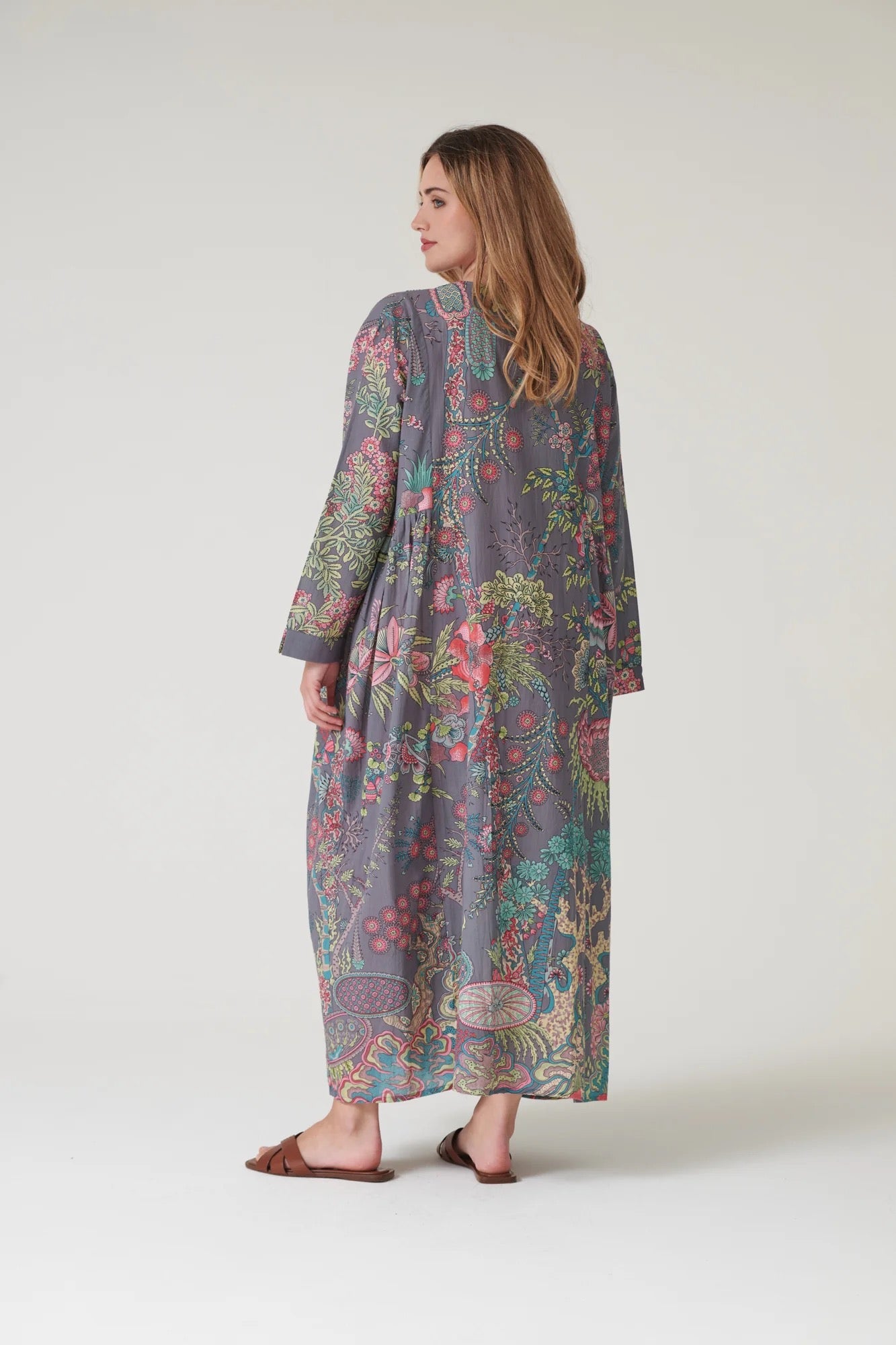 Pinch Pleat Dress, Boho Garden Grey