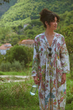 Pinch Pleat Dress, Boho Garden Ecru