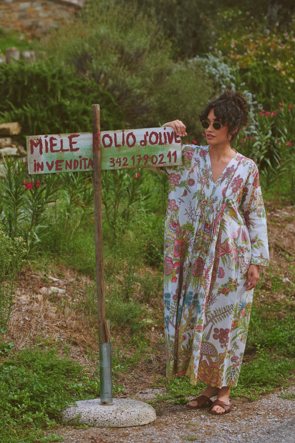 Pinch Pleat Dress, Boho Garden Ecru