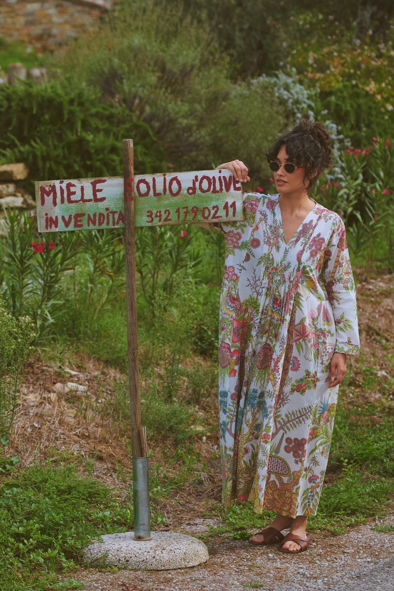 Pinch Pleat Dress, Boho Garden Ecru