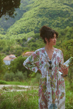 Pinch Pleat Dress, Boho Garden Ecru