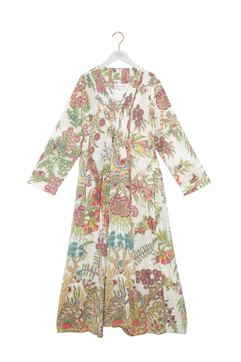 Pinch Pleat Dress, Boho Garden Ecru