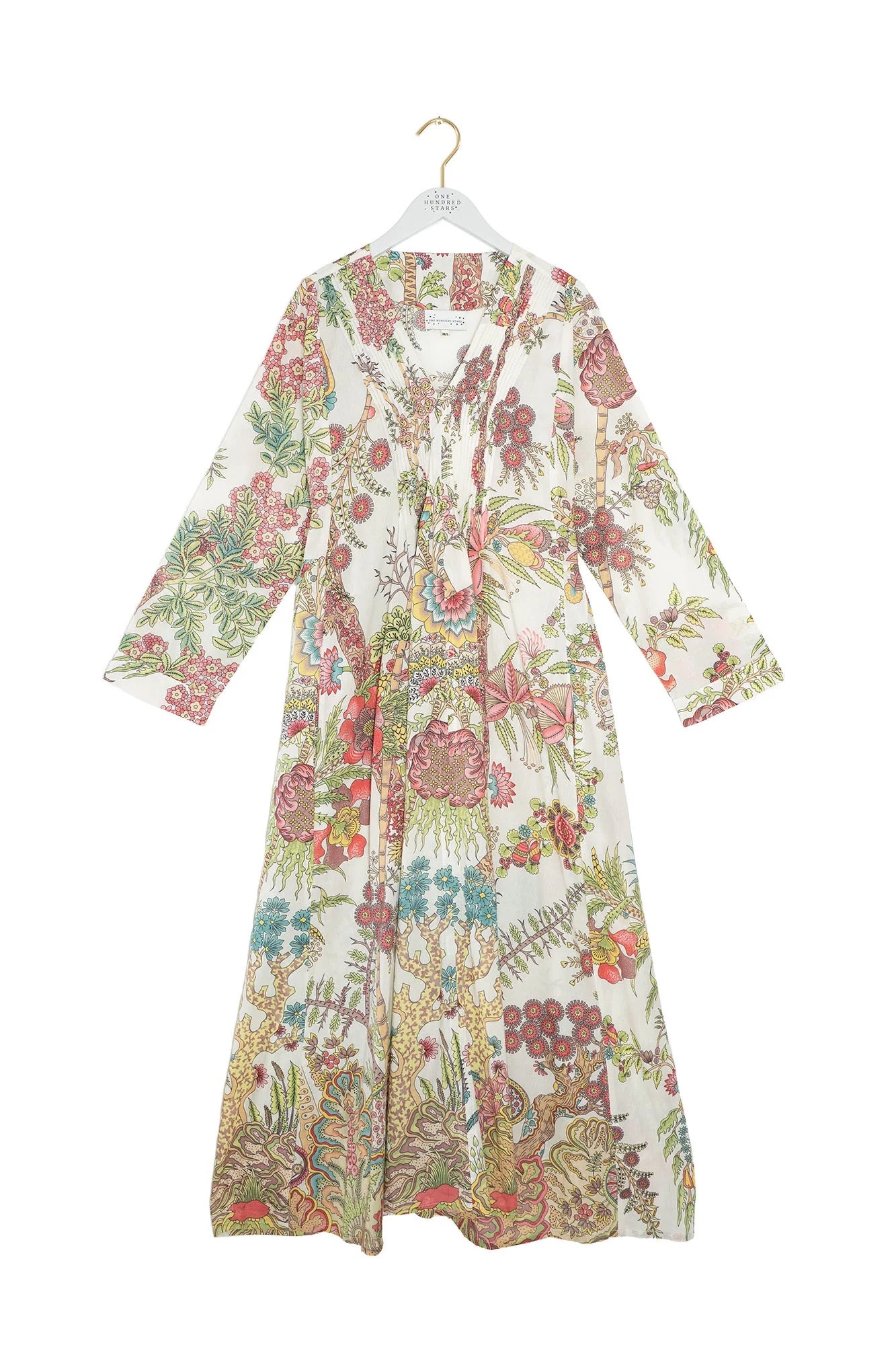 Pinch Pleat Dress, Boho Garden Ecru