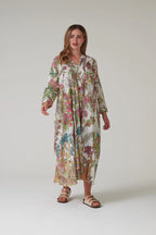 Pinch Pleat Dress, Boho Garden Ecru