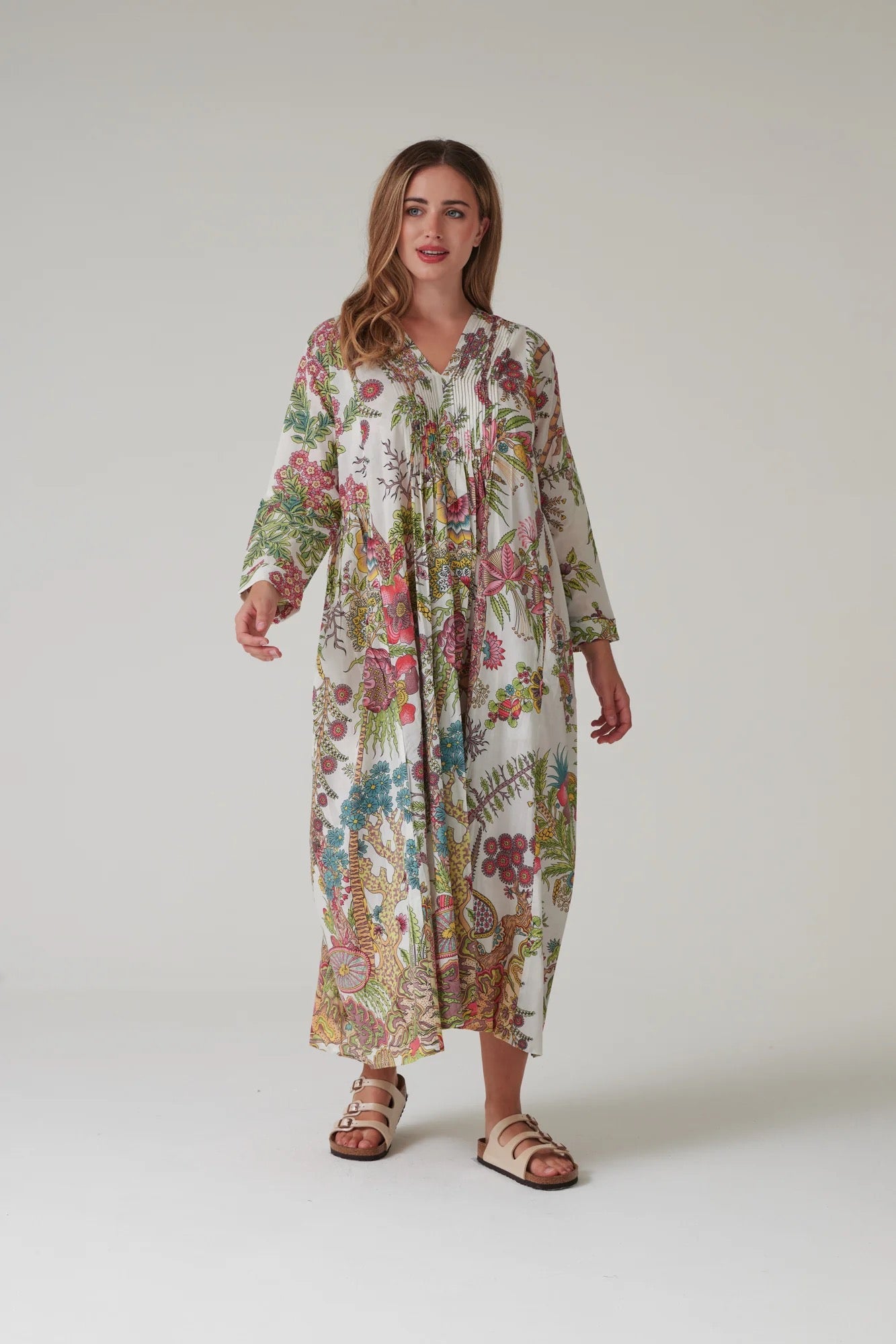 Pinch Pleat Dress, Boho Garden Ecru