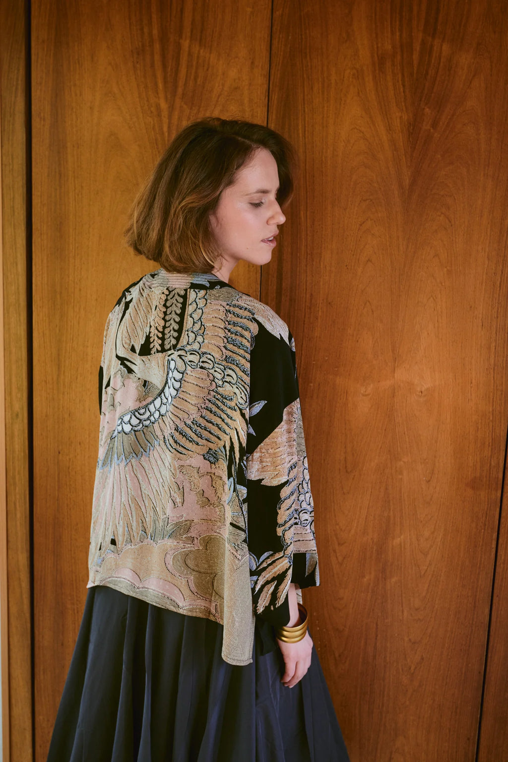 Luxe Kimono, Crane Black