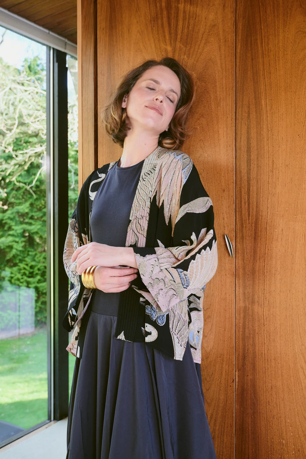 Luxe Kimono, Crane Black