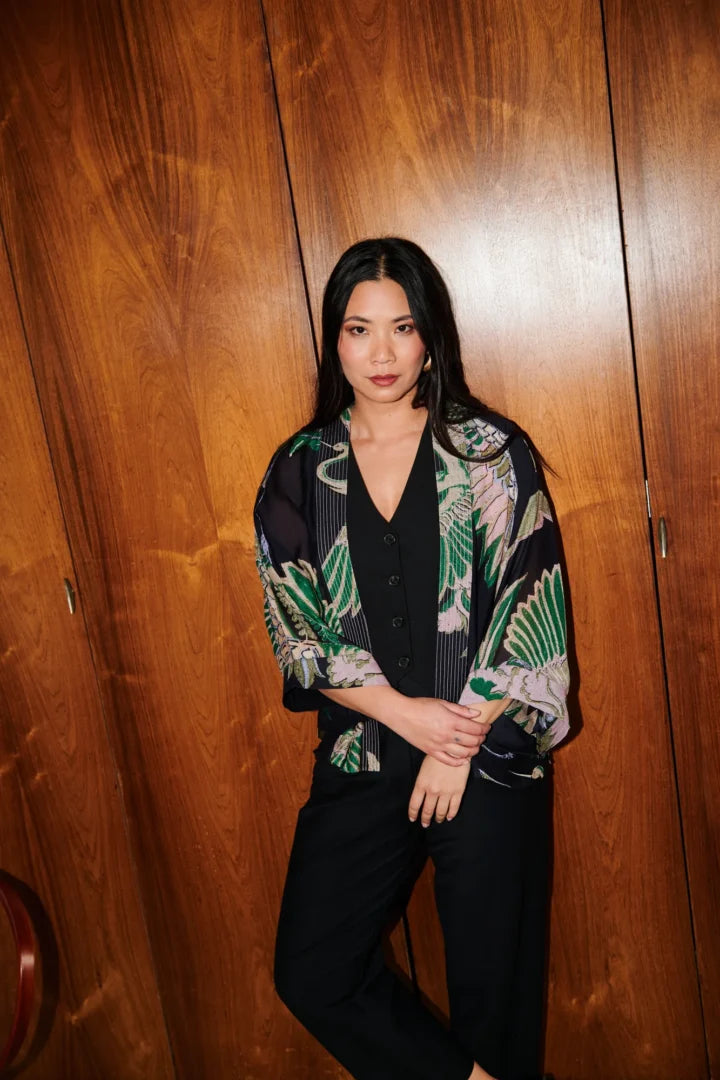 Mini Kimono, Crane Emerald