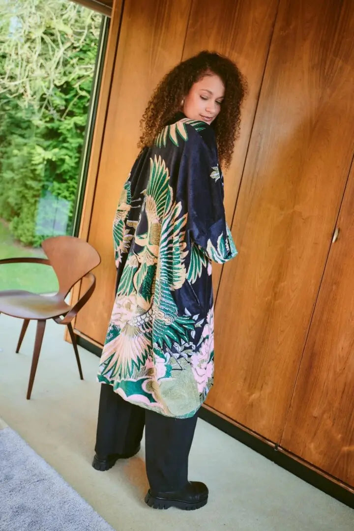 Grande Kimono, Crane Emerald Velvet
