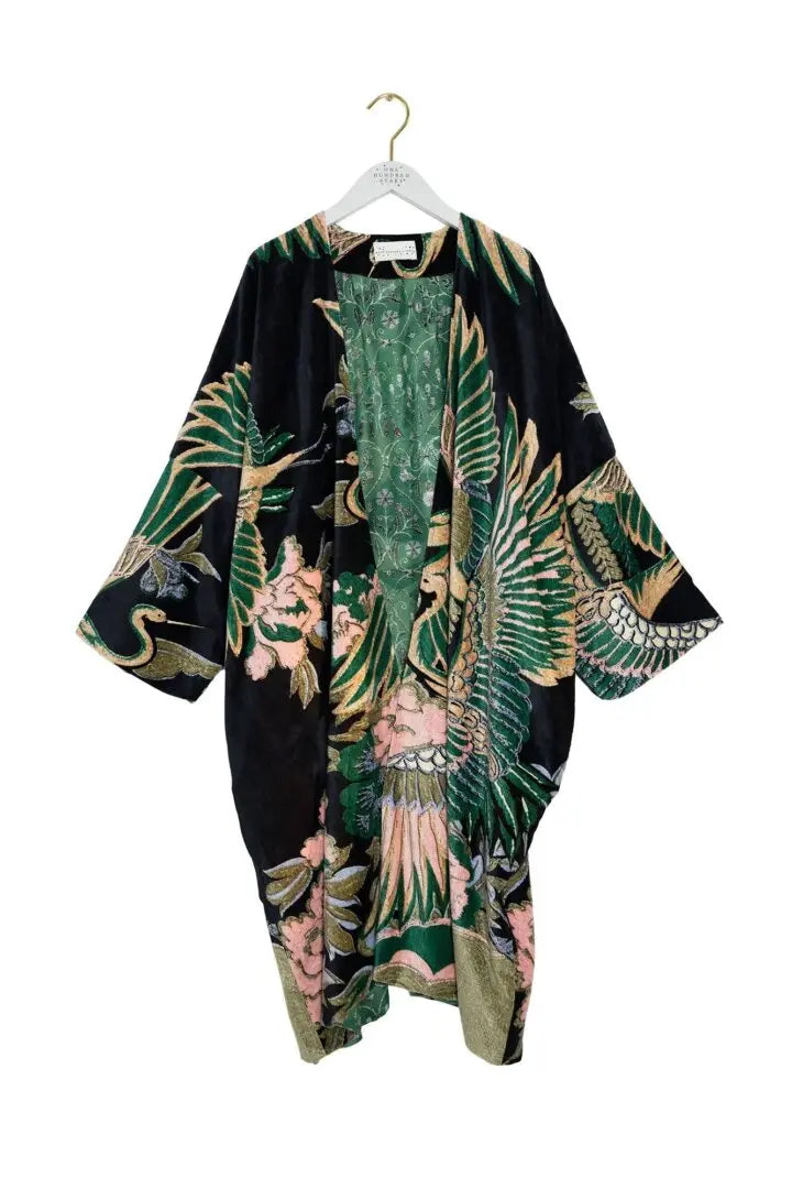 Grande Kimono, Crane Emerald Velvet