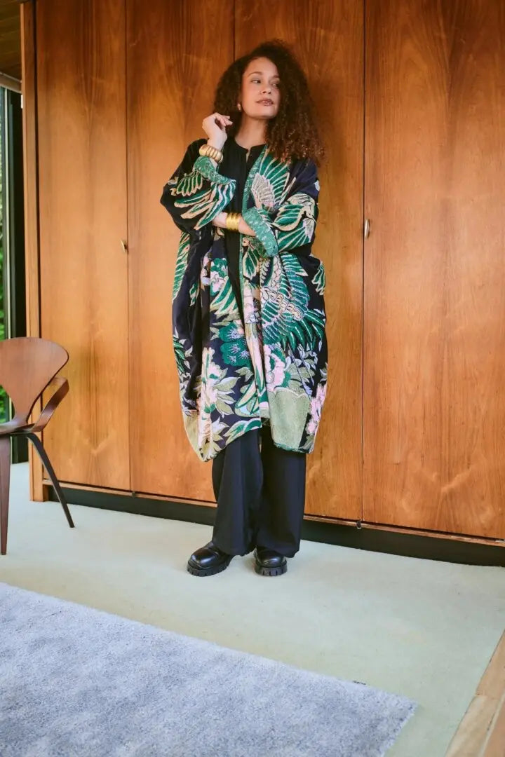 Grande Kimono, Crane Emerald Velvet