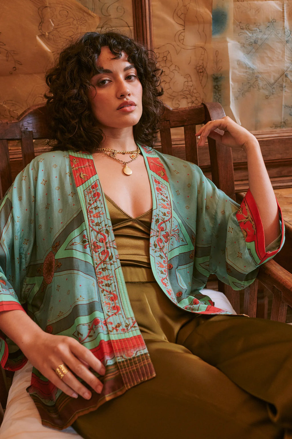 Fleur De Lys Aqua Mini Kimono