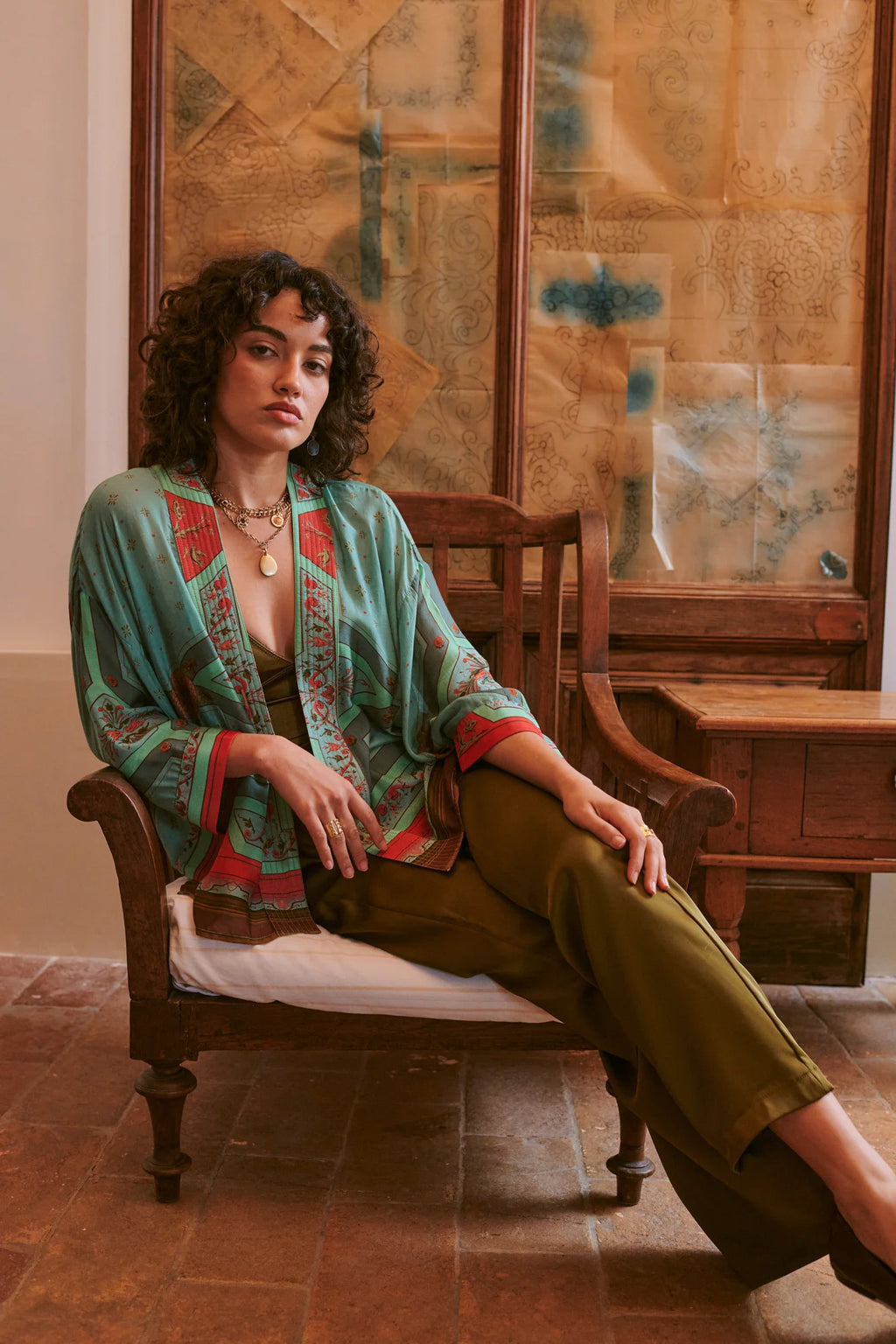 Fleur De Lys Aqua Mini Kimono