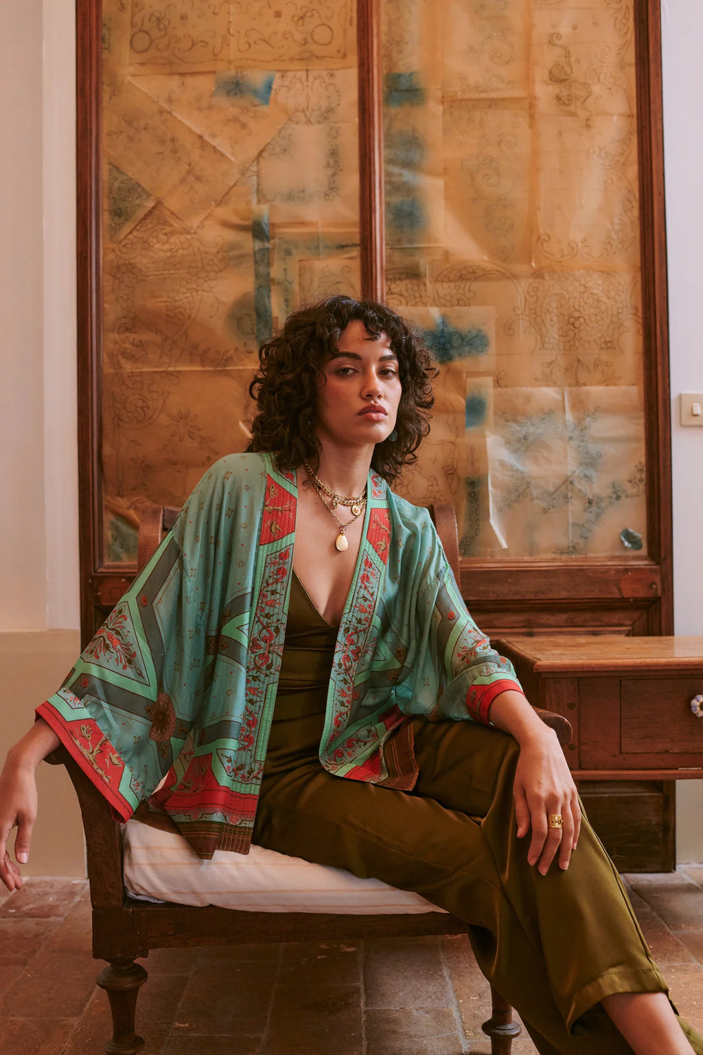 Fleur De Lys Aqua Mini Kimono