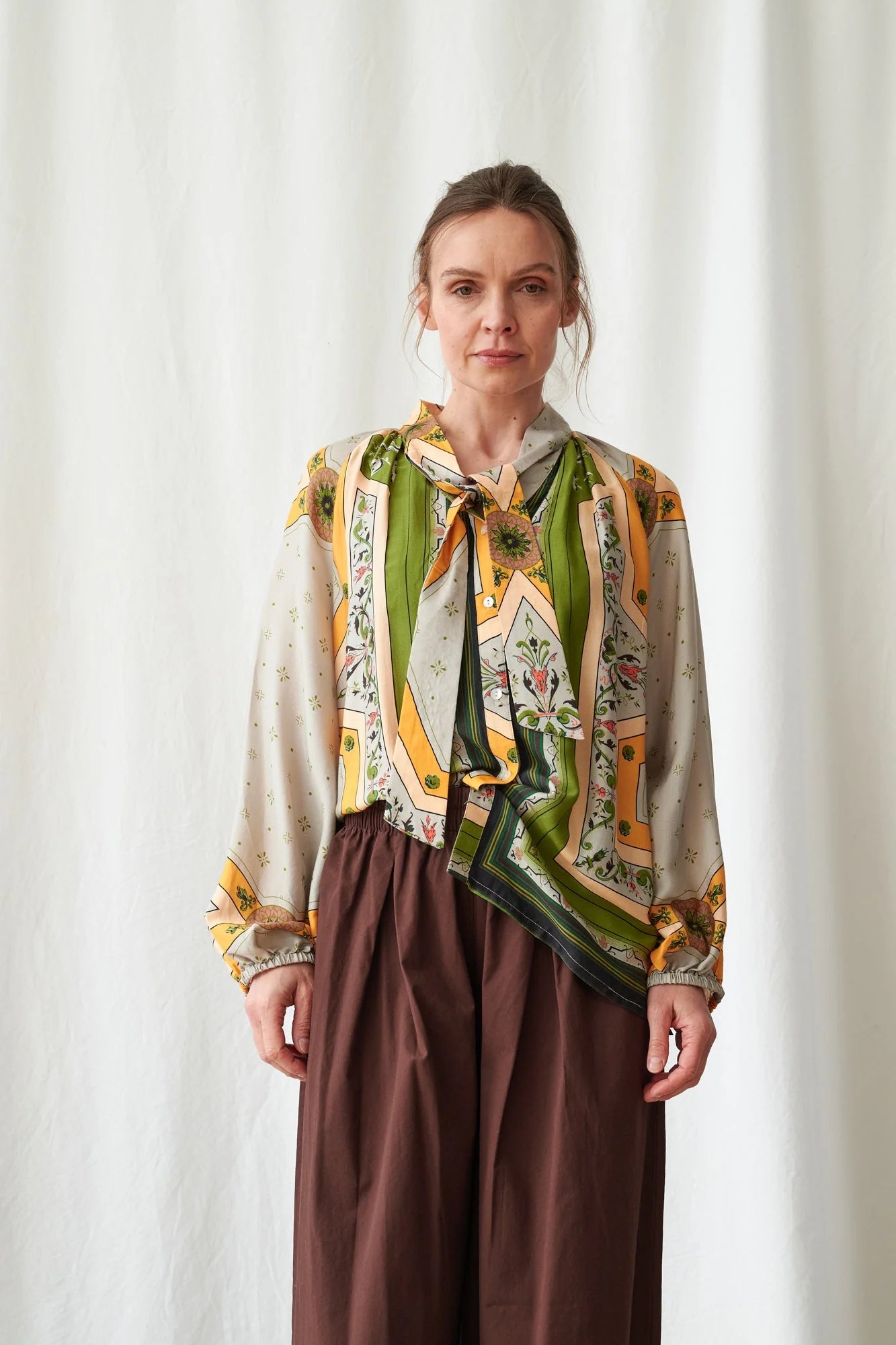 Pussy Bow Blouse, Fleur De Lys Gold