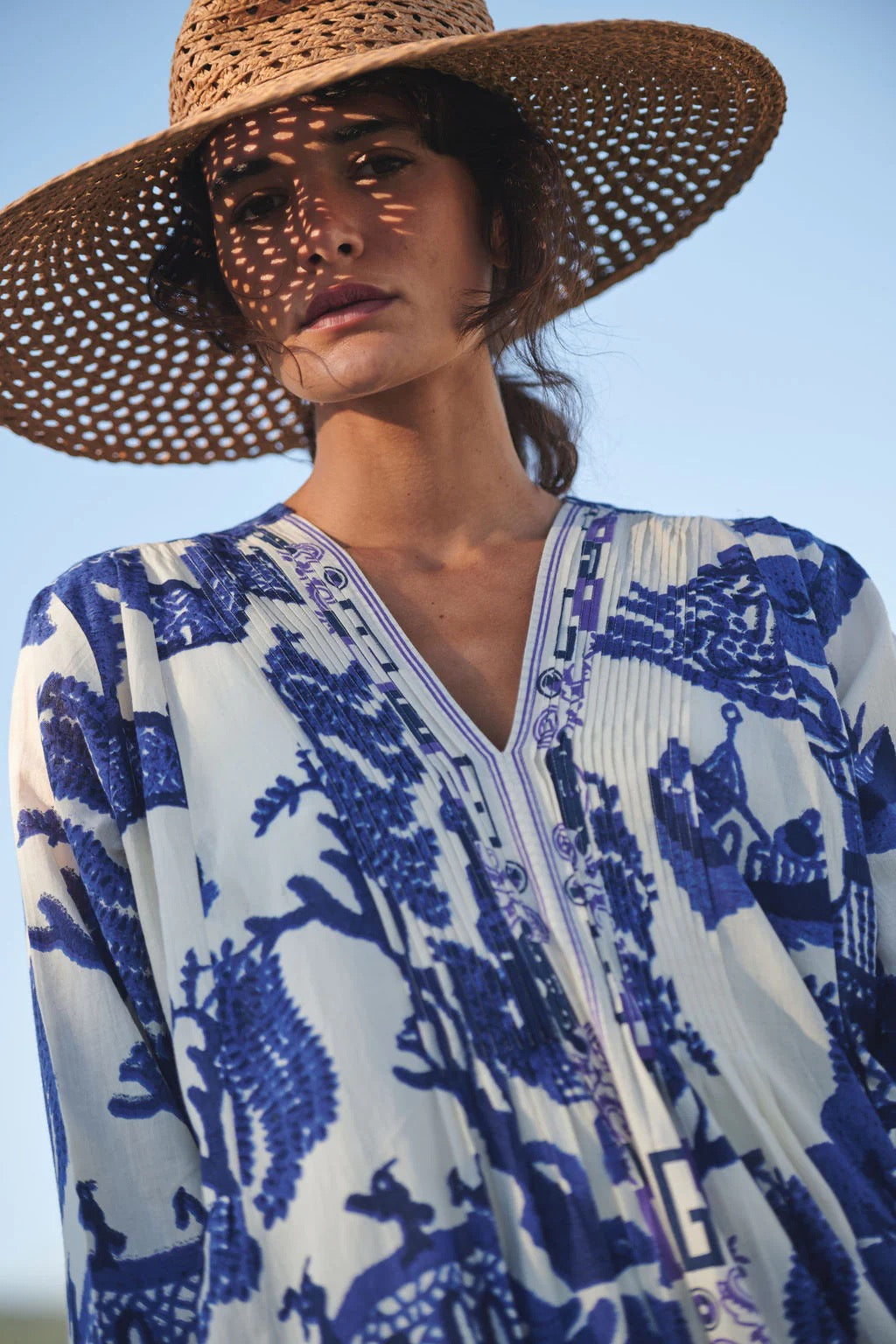 Pinch Pleat Dress, Giant Willow Blue