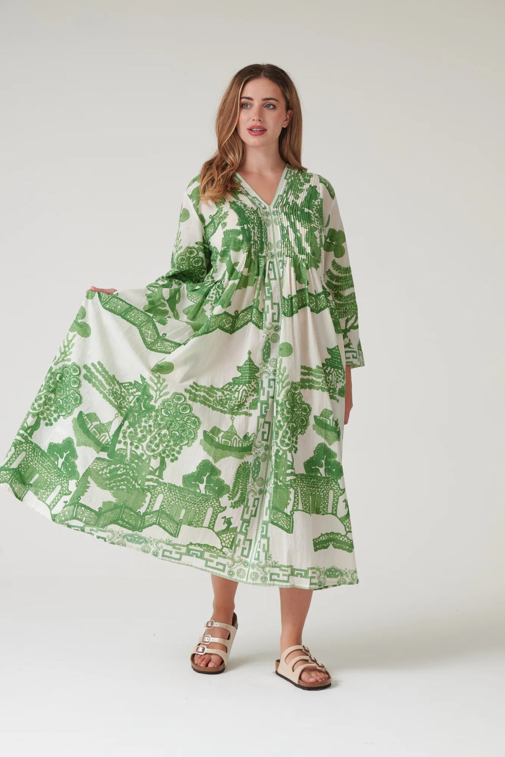 Pinch Pleat Dress, Giant Willow Green