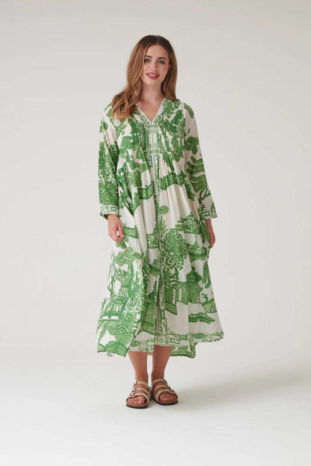 Pinch Pleat Dress, Giant Willow Green