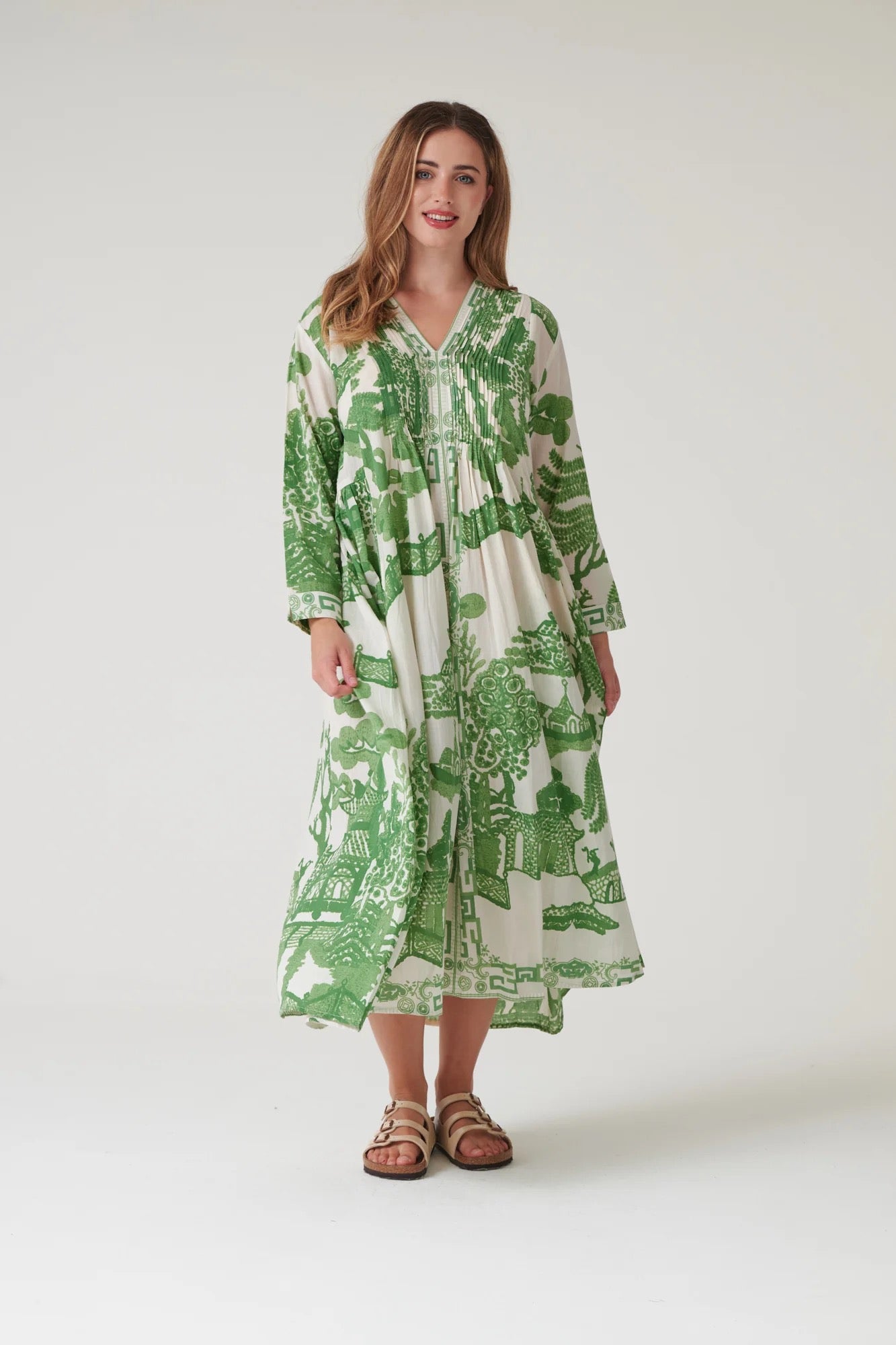 Pinch Pleat Dress, Giant Willow Green