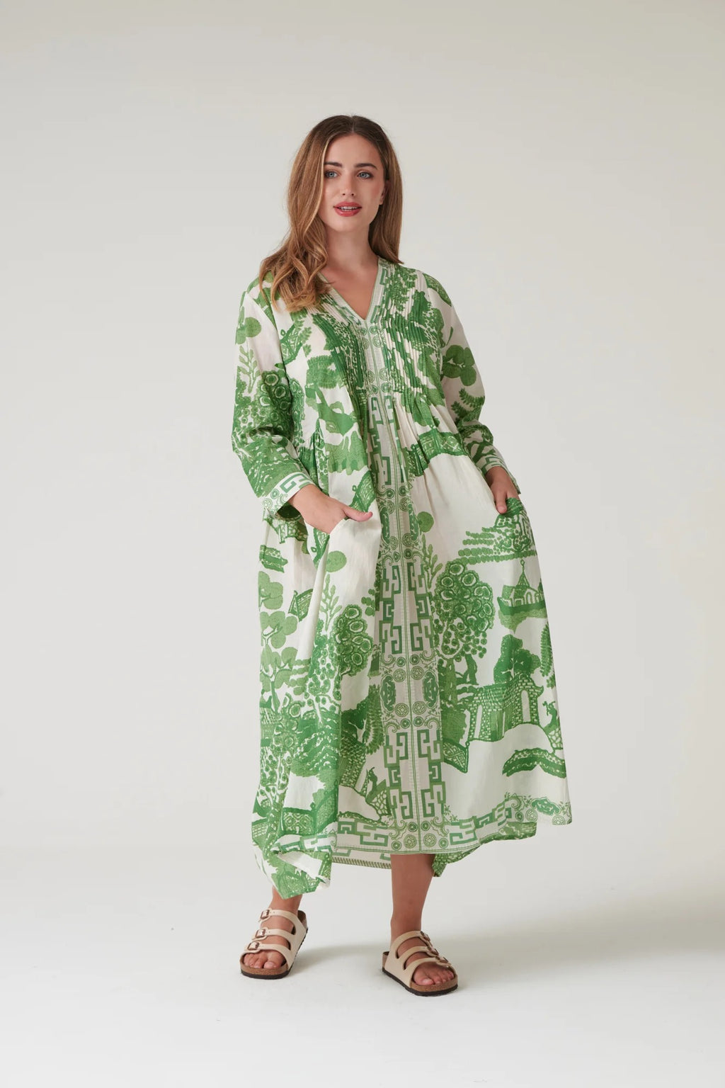 Pinch Pleat Dress, Giant Willow Green