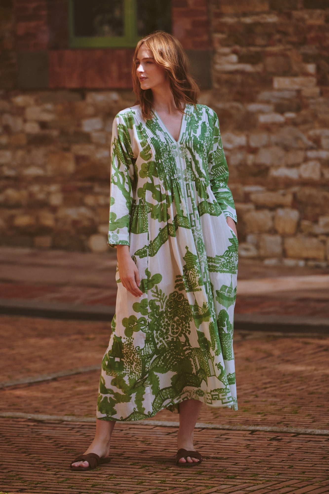 Pinch Pleat Dress, Giant Willow Green