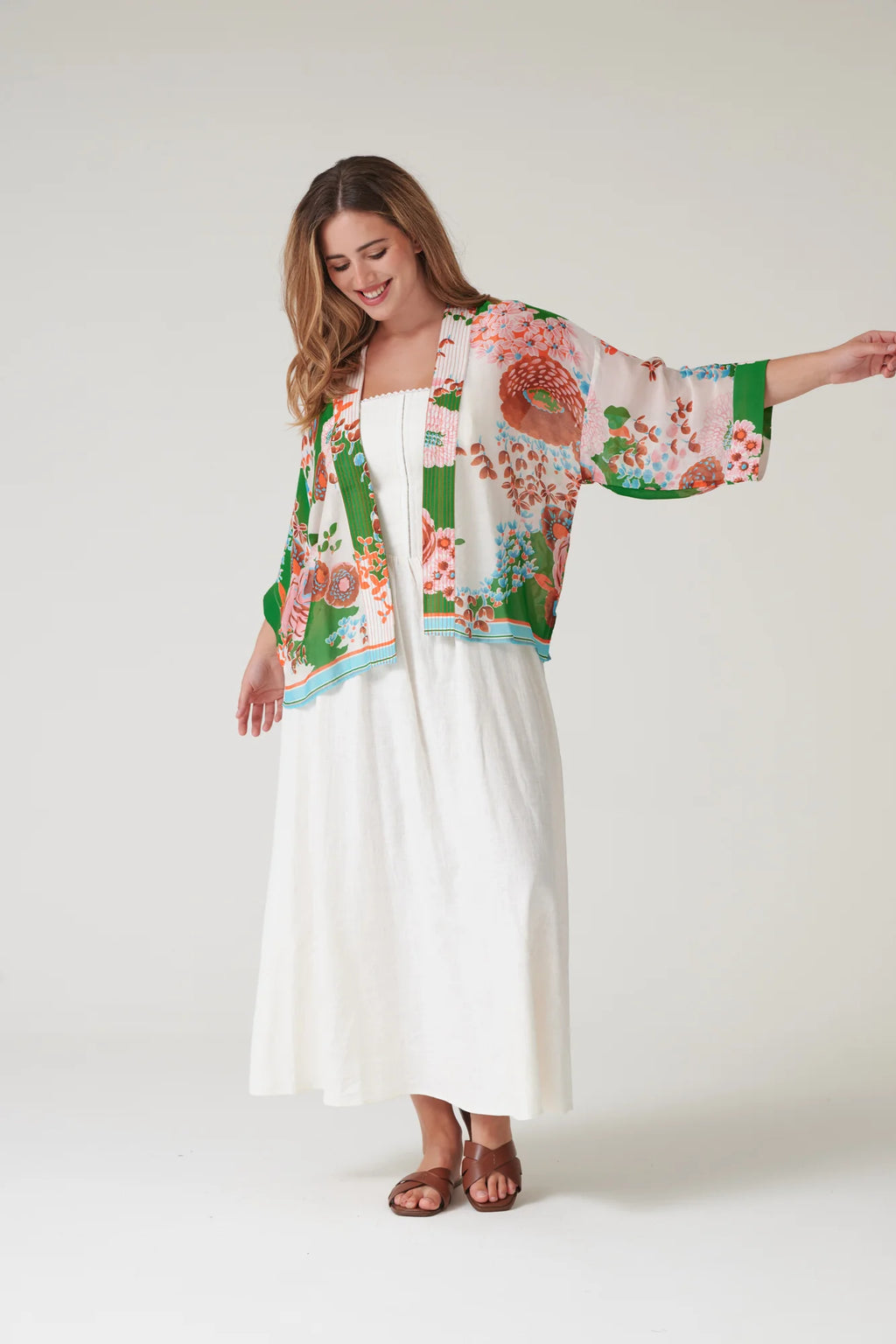 Mini Kimono, Kitsch Bouquet Green
