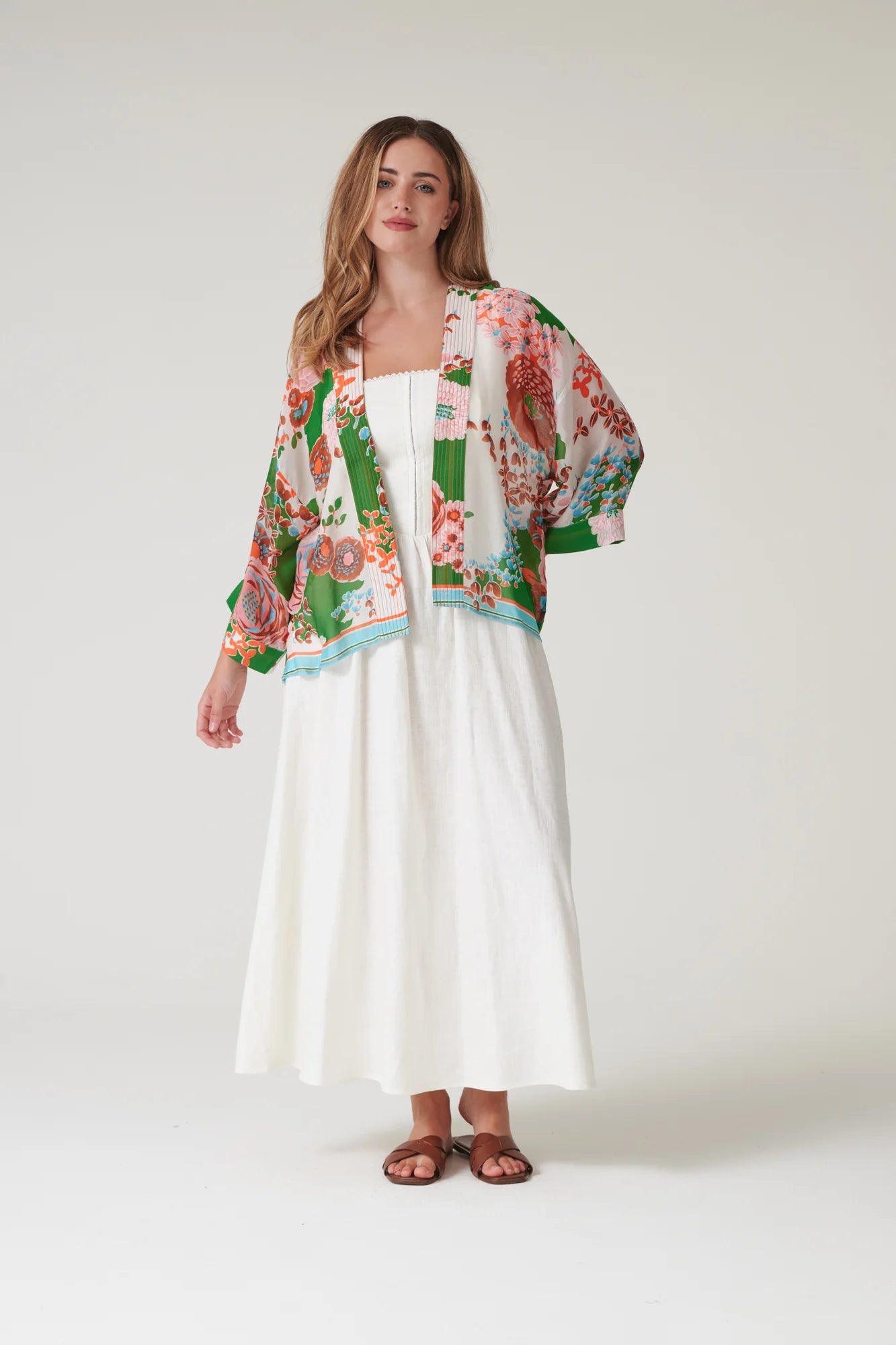 Mini Kimono, Kitsch Bouquet Green