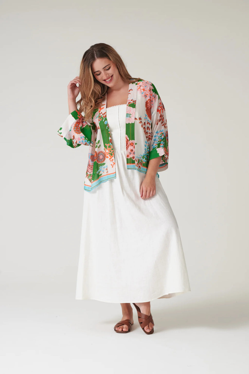 Mini Kimono, Kitsch Bouquet Green