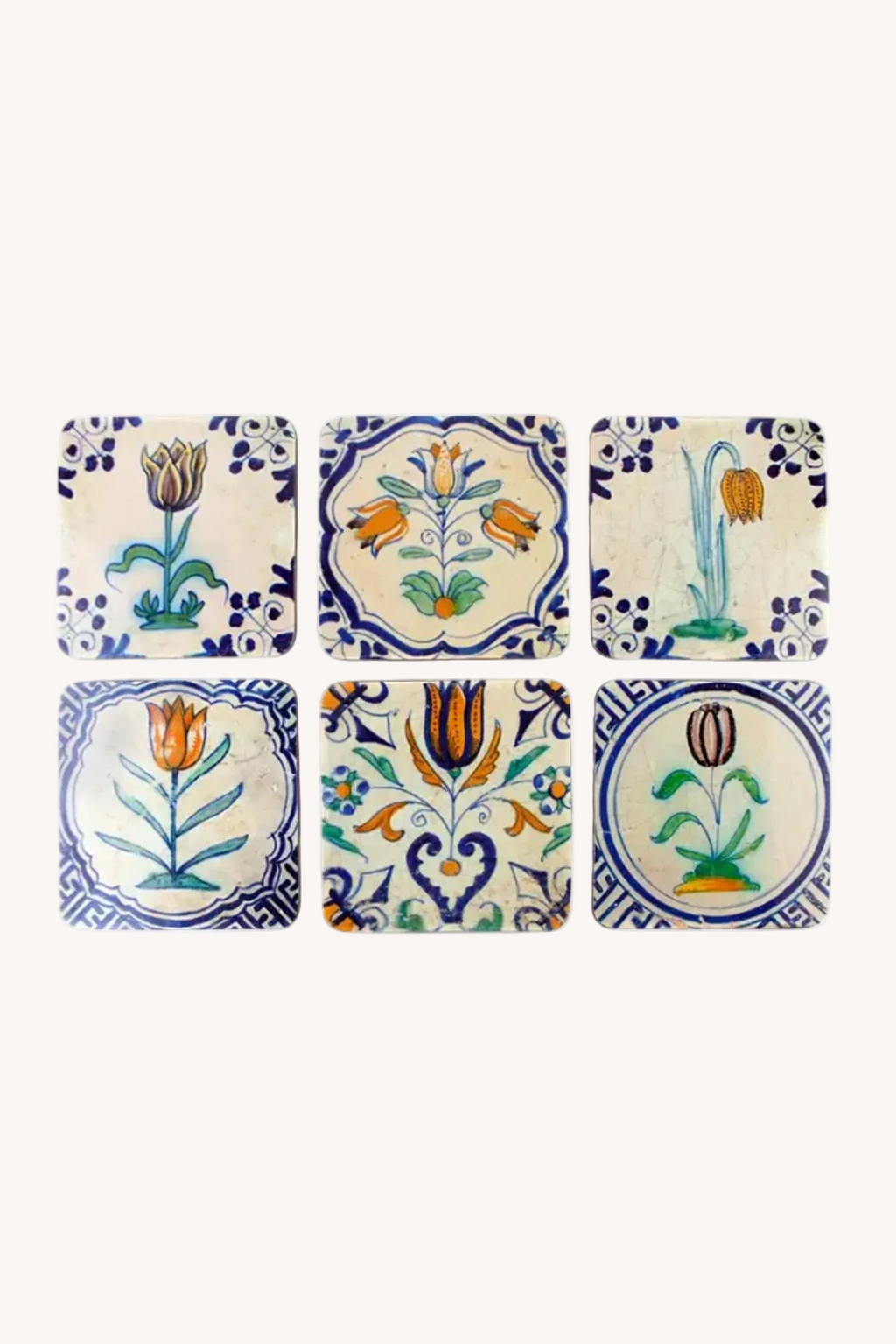 Lasinaluset Delft Tiles, tulppaani, 6 kpl