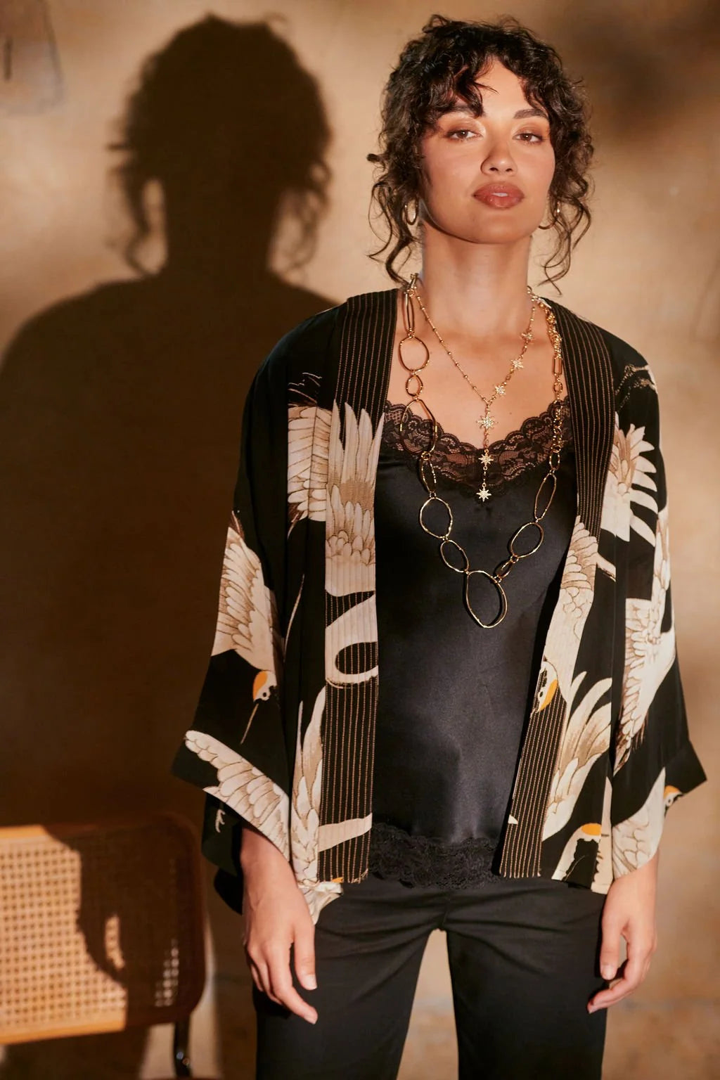 Luxe Kimono, Stork Black