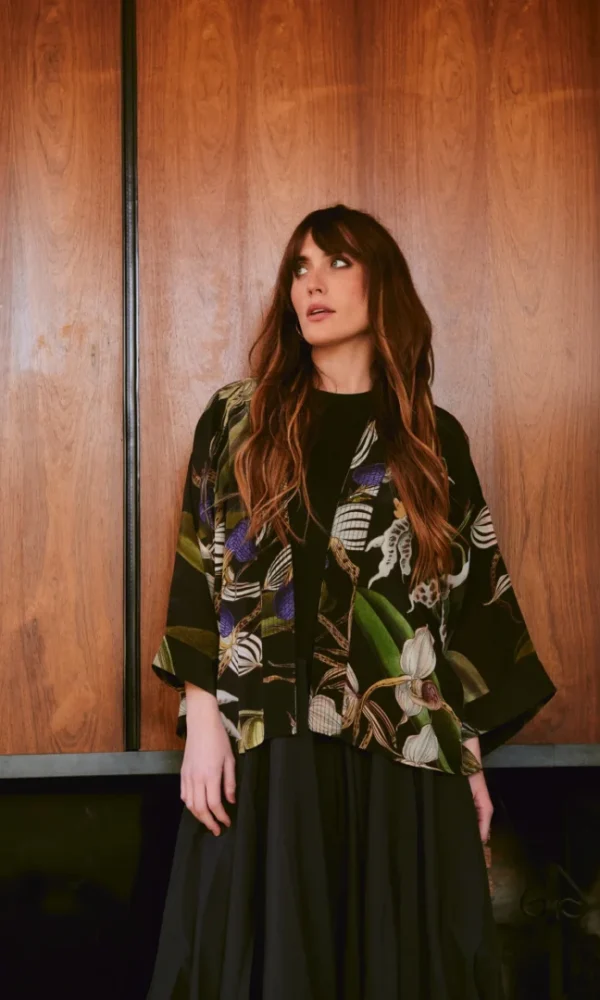Luxe Kimono, Orchid Black, One Hundred Stars